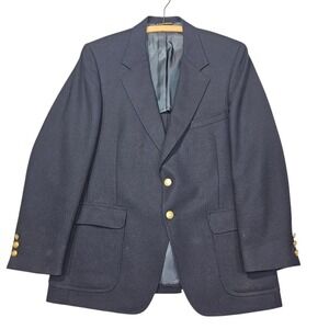 VTG Kingsridge A. Vitullo Navy Blue Hopsack Wool Blazer Gold Crest Button Sz 40R